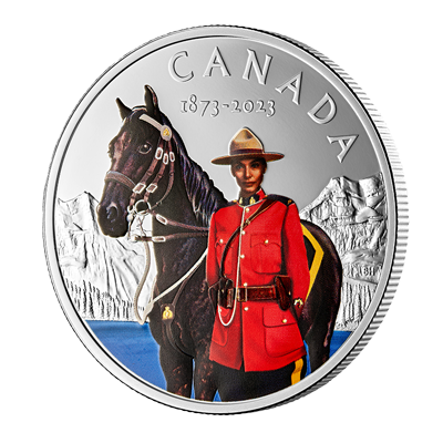 A picture of a 2023 $20 Fine Silver Coin - 150th Anniversary of the RCMP